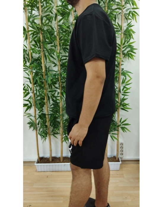 Erkek Kısa Kollu Bisiklet Yaka Baskılı Tişört Ipli Short Iki Iplik Takım