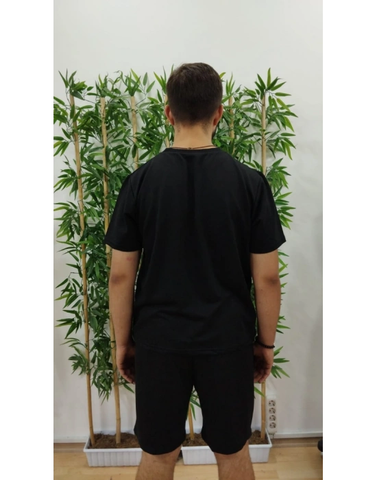 Erkek Kısa Kollu Bisiklet Yaka Baskılı Tişört Ipli Short Iki Iplik Takım