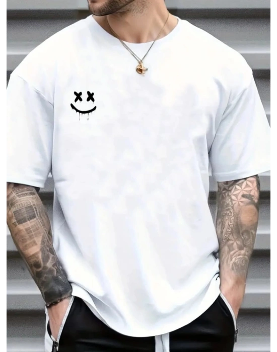 Erkek Kısa Kollu Bisiklet Yaka Baskılı Süprem Tişört