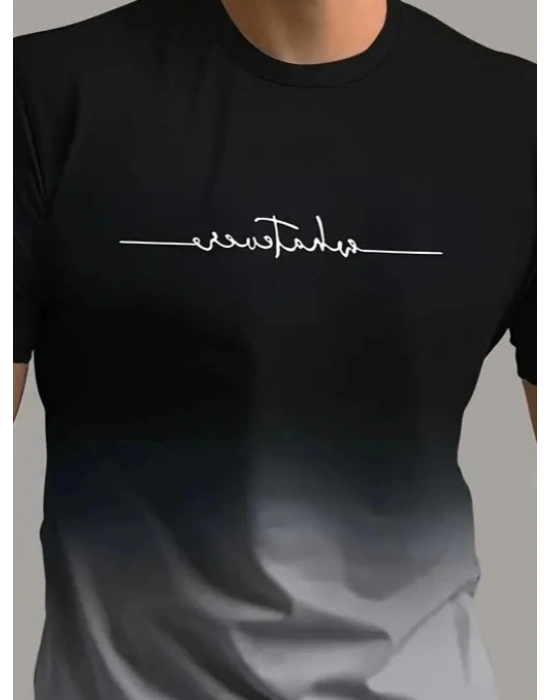 Erkek Kısa Kollu Bisiklet Yaka Baskılı Süprem Tshirt