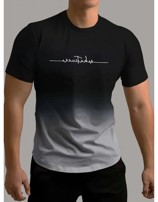 Erkek Kısa Kollu Bisiklet Yaka Baskılı Süprem Tshirt