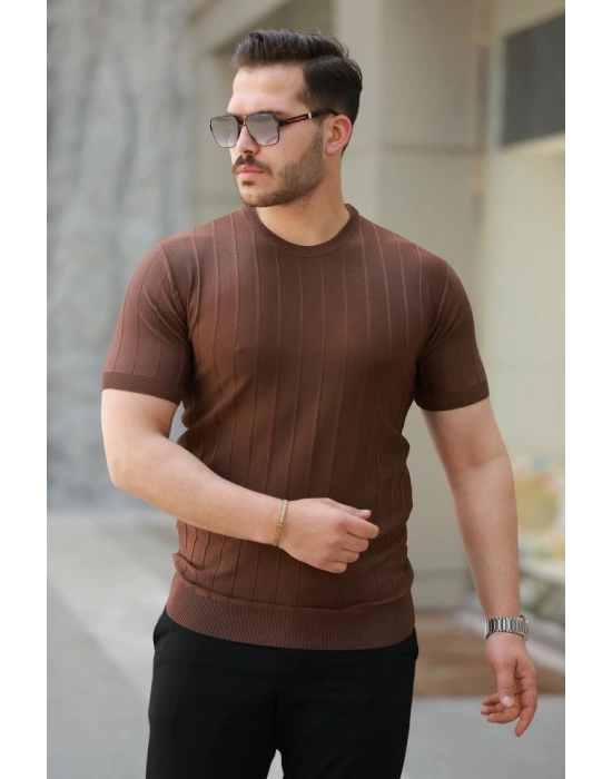 Erkek Kısa Kollu Bisiklet Yaka çizgili Triko Tişört