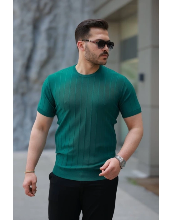 Erkek Kısa Kollu Bisiklet Yaka çizgili Triko Tişört