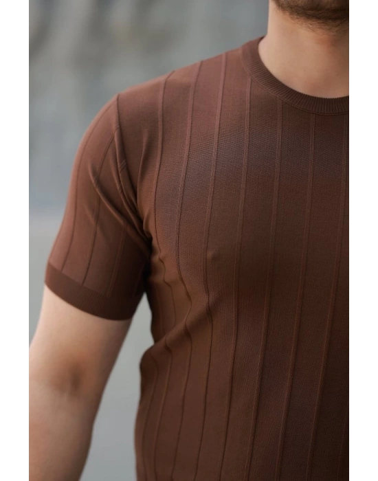 Erkek Kısa Kollu Bisiklet Yaka çizgili Triko Tişört