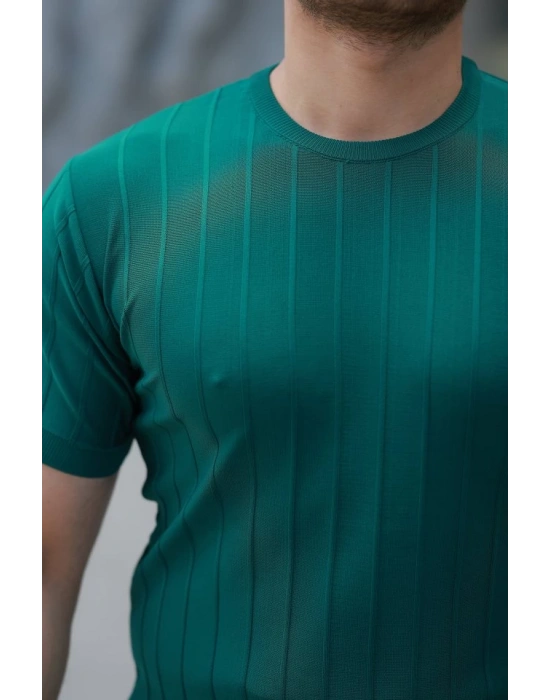 Erkek Kısa Kollu Bisiklet Yaka çizgili Triko Tişört