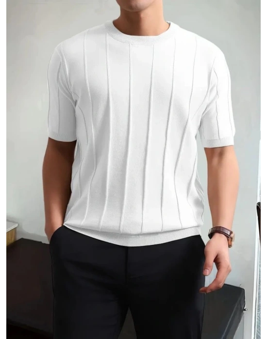 Erkek Kısa Kollu Bisiklet Yaka çizgili Triko Tshirt