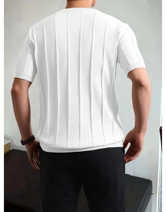 Erkek Kısa Kollu Bisiklet Yaka çizgili Triko Tshirt