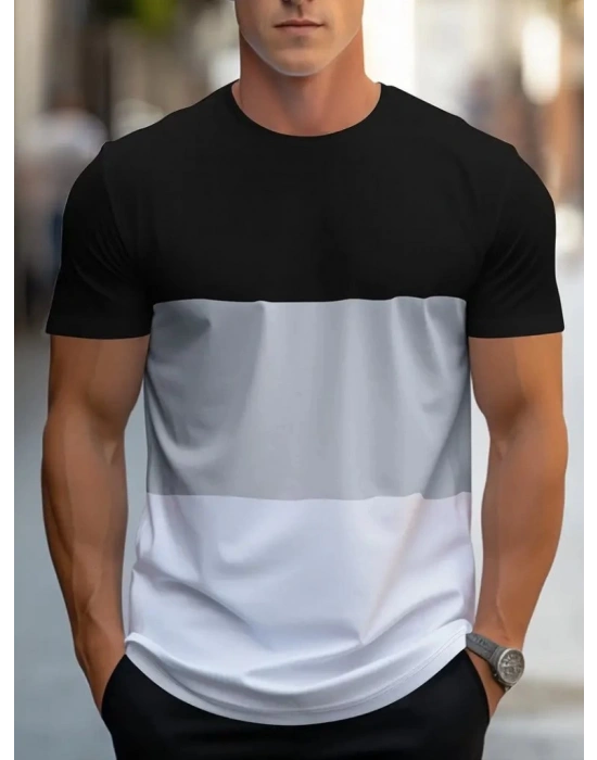 Erkek Kısa Kollu Bisiklet Yaka çok Renkli Viskon Tişört