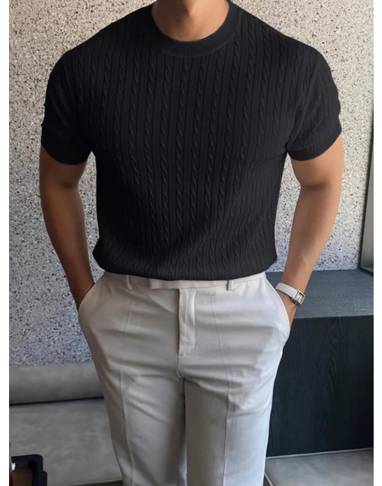 Erkek Kısa Kollu Bisiklet Yaka Triko Bluz