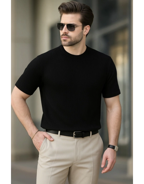 Erkek Kısa Kollu Bisiklet Yaka Triko Tişört