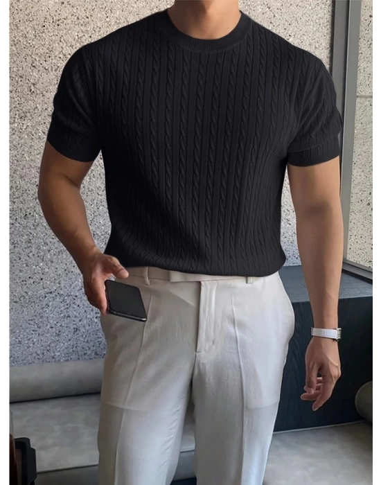 Erkek Kısa Kollu Bisiklet Yaka Triko Bluz