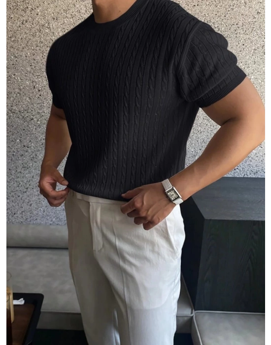 Erkek Kısa Kollu Bisiklet Yaka Triko Bluz