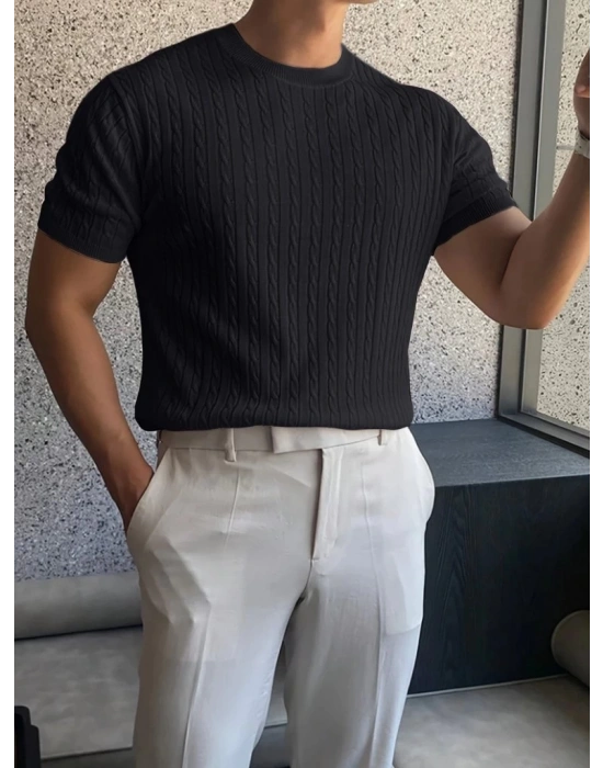 Erkek Kısa Kollu Bisiklet Yaka Triko Bluz