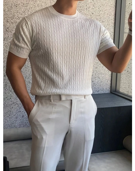 Erkek Kısa Kollu Bisiklet Yaka Triko Tişört