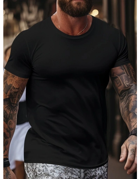 Erkek Kısa Kollu Bisiklet Yaka Viskon Tişört