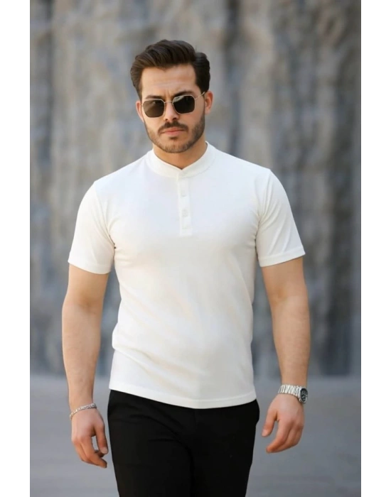 Erkek Kısa Kollu Hakim Yaka önü Düğmeli Viskon Tişört