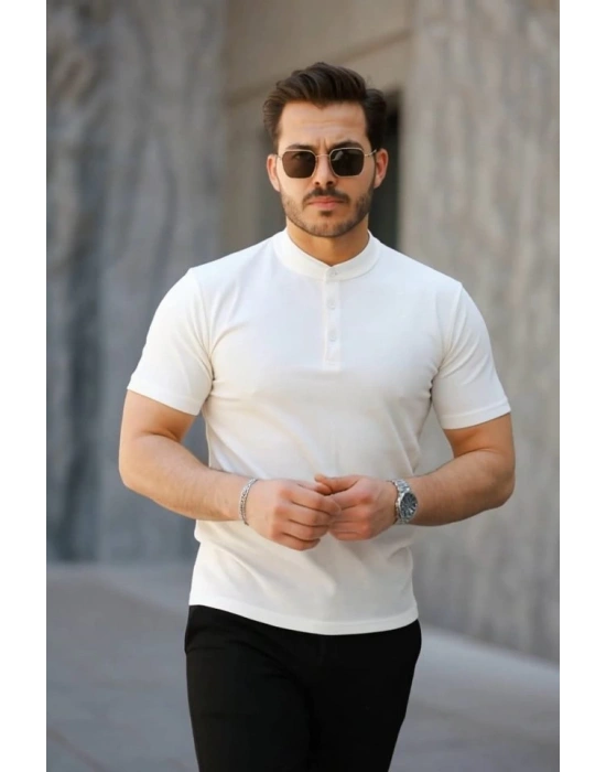 Erkek Kısa Kollu Hakim Yaka önü Düğmeli Viskon Tişört