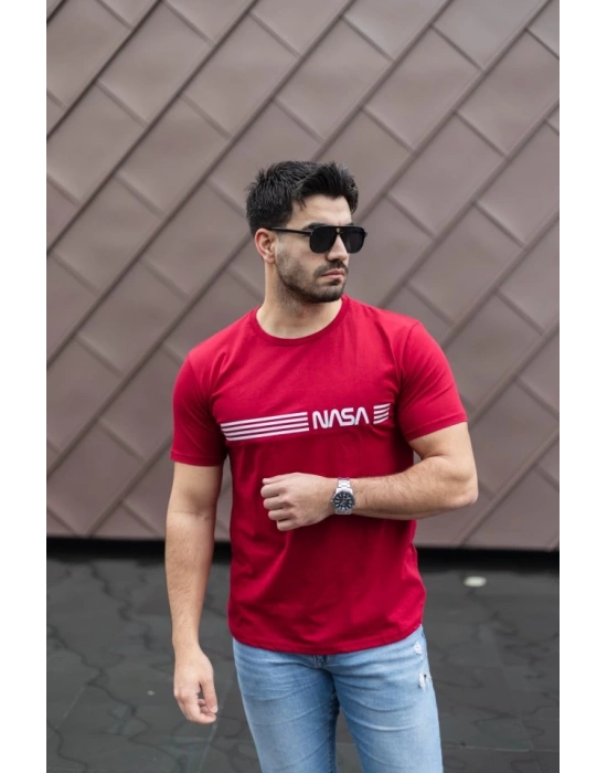 Erkek Kısa Kollu Nasa Baskı Basic Erkek Tshirt