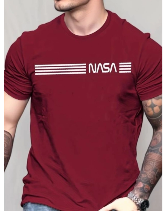 Erkek Kısa Kollu Nasa Baskı Basic Erkek Tshirt