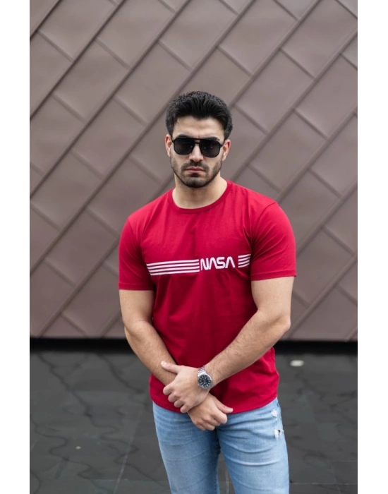 Erkek Kısa Kollu Nasa Baskı Basic Erkek Tshirt