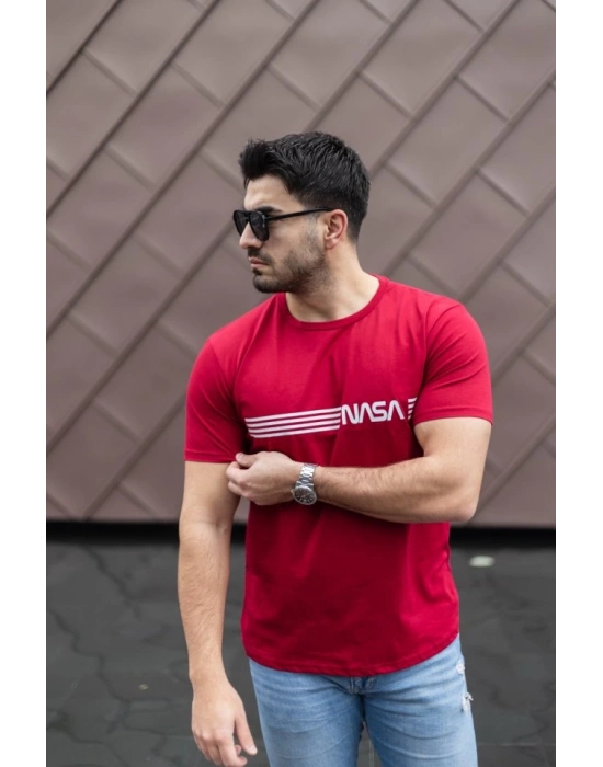 Erkek Kısa Kollu Nasa Baskı Basic Erkek Tshirt
