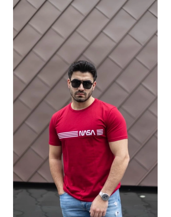 Erkek Kısa Kollu Nasa Baskı Basic Erkek Tshirt