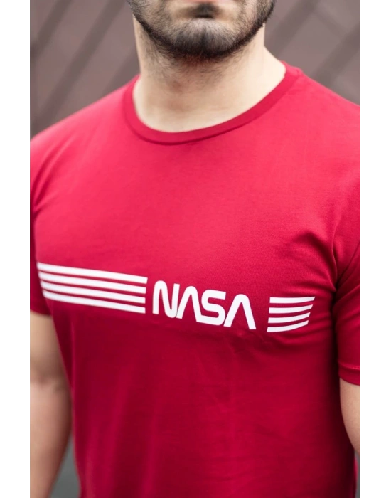 Erkek Kısa Kollu Nasa Baskı Basic Erkek Tshirt