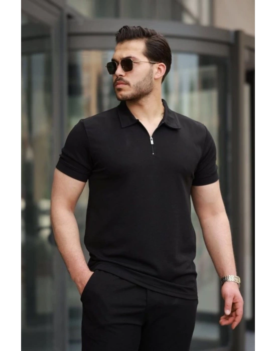 Erkek Kısa Kollu önden Fermuarlı Janjan Krep Bluz Ve Pantolon Ikili Takım