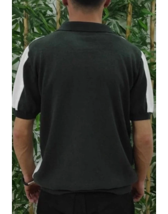 Erkek Kısa Kollu Polo Yakalı Blok Desenli Triko Tişört