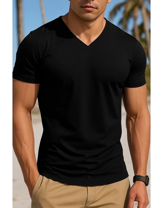 Erkek Kısa Kollu V Yakalı Viskon Tişört