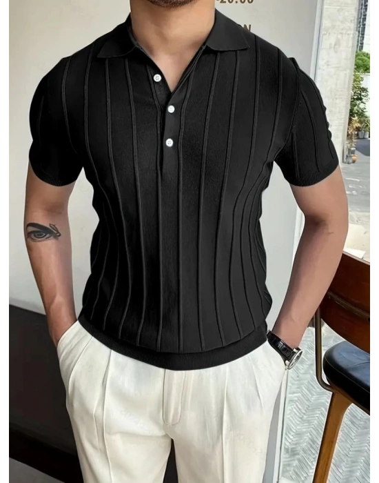 Erkek Kısa Kollu Yakalı önden Düğmeli Triko Tişört