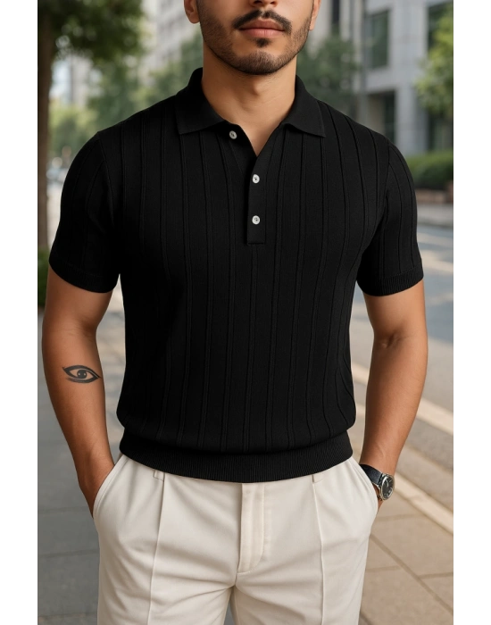 Erkek Kısa Kollu Yakalı önden Düğmeli Triko Tişört