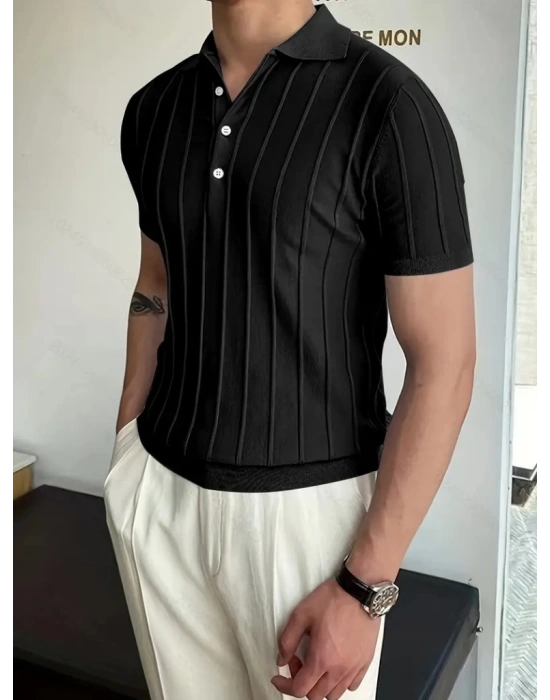 Erkek Kısa Kollu Yakalı önden Düğmeli Triko Tişört