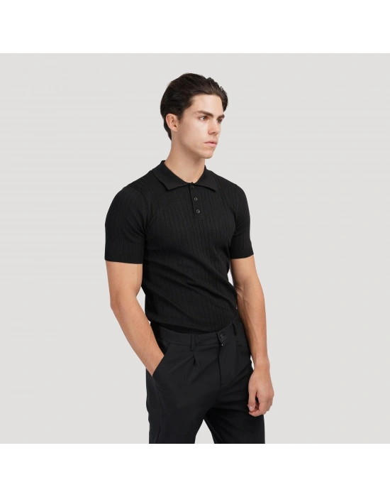 Erkek Kısa Kollu Yakalı Yakadan Düğmeli Triko Tişört