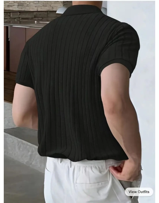 Erkek Kısa Kollu Yakalı Yakadan Düğmeli Triko Tişört