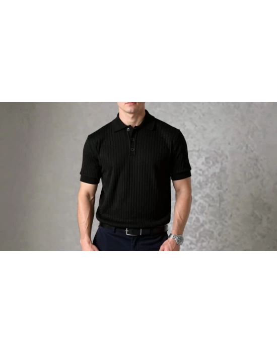 Erkek Kısa Kollu Yakalı Yakadan Düğmeli Triko Tişört