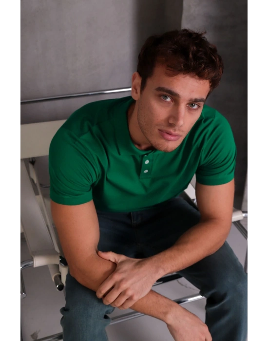 Erkek lim Fit Pamuklu Yumuşak Doku Nefes Alan Kumaş Yakalı Tişört