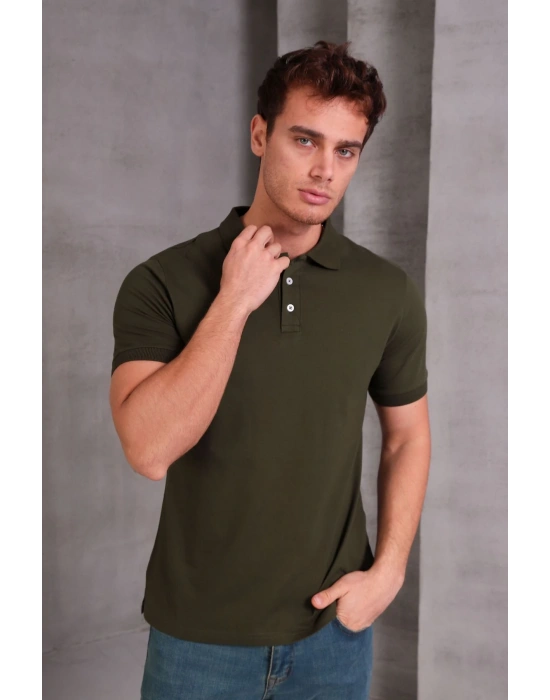 Erkek lim Fit Pamuklu Yumuşak Doku Nefes Alan Kumaş Yakalı Tişört