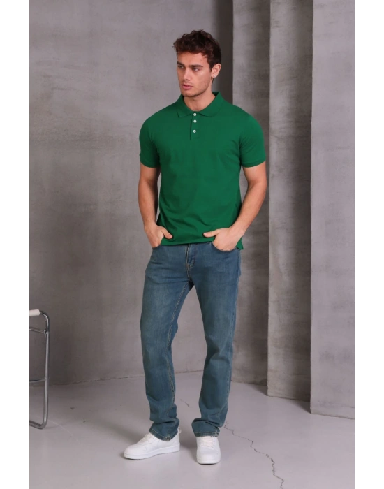 Erkek lim Fit Pamuklu Yumuşak Doku Nefes Alan Kumaş Yakalı Tişört