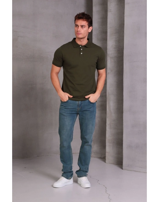 Erkek lim Fit Pamuklu Yumuşak Doku Nefes Alan Kumaş Yakalı Tişört