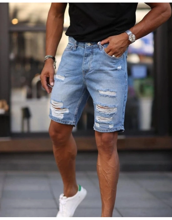 Erkek Mavi Boyfriend Detaylı Şort 