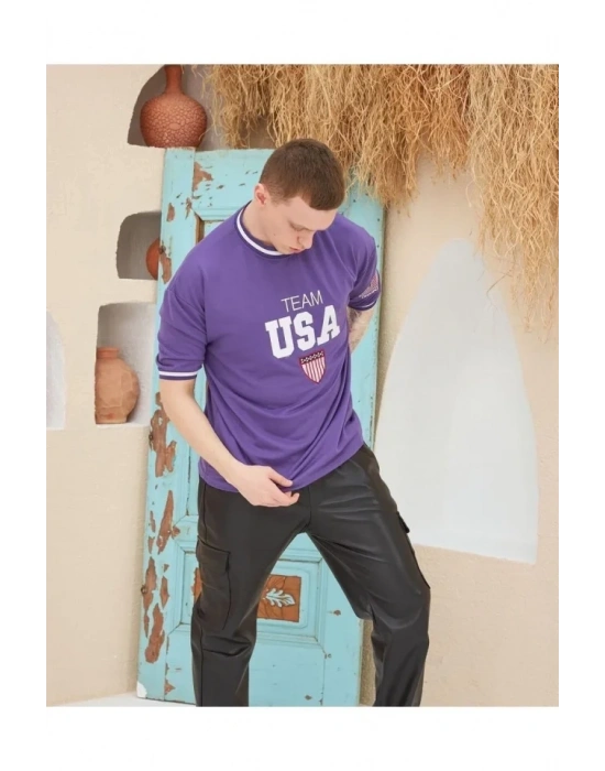 Erkek Nakış İşlemeli Ribanalı Oversize Tshirt  or