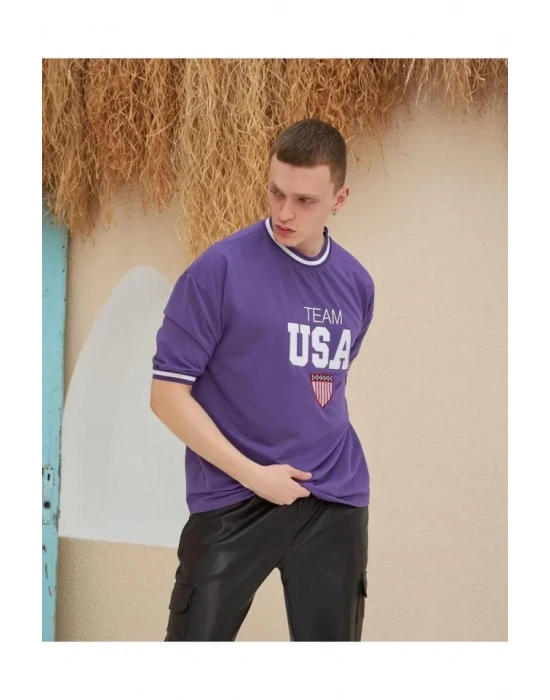 Erkek Nakış İşlemeli Ribanalı Oversize Tshirt  or