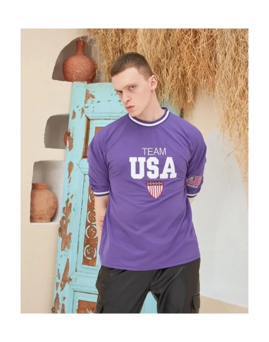 Erkek Nakış İşlemeli Ribanalı Oversize Tshirt  or