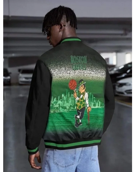 Erkek Nakışlı Dijital ırt Baskılı Üç İplik Oversize Kolej Ceket  iyah