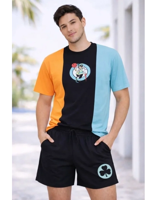 Erkek Nakışlı Tişört Şort İkili Takım Oversize Yazlık Kombin  Çok Renkli
