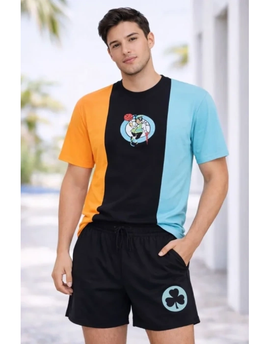 Erkek Nakışlı Tişört Şort İkili Takım Oversize Yazlık Kombin  Çok Renkli
