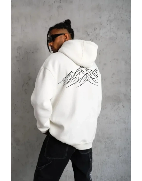 Erkek Nihilist Penguen Özel Tasarım Oversize Kapüşonlu weatshirt  Beyaz