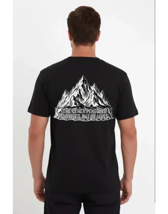 Erkek Nihilist Penguen Temalı Oversize Bisiklet Yaka Tişört  iyah