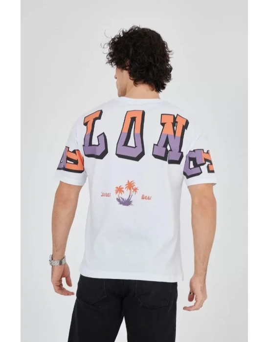 Erkek Ön Ve Arka Baskılı Thirt  Beyaz